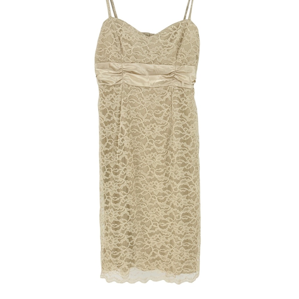 Vintage Y2k Dress Lace Overlay Satin Gold Spaghetti Strap Dress 6 Wedding Grad